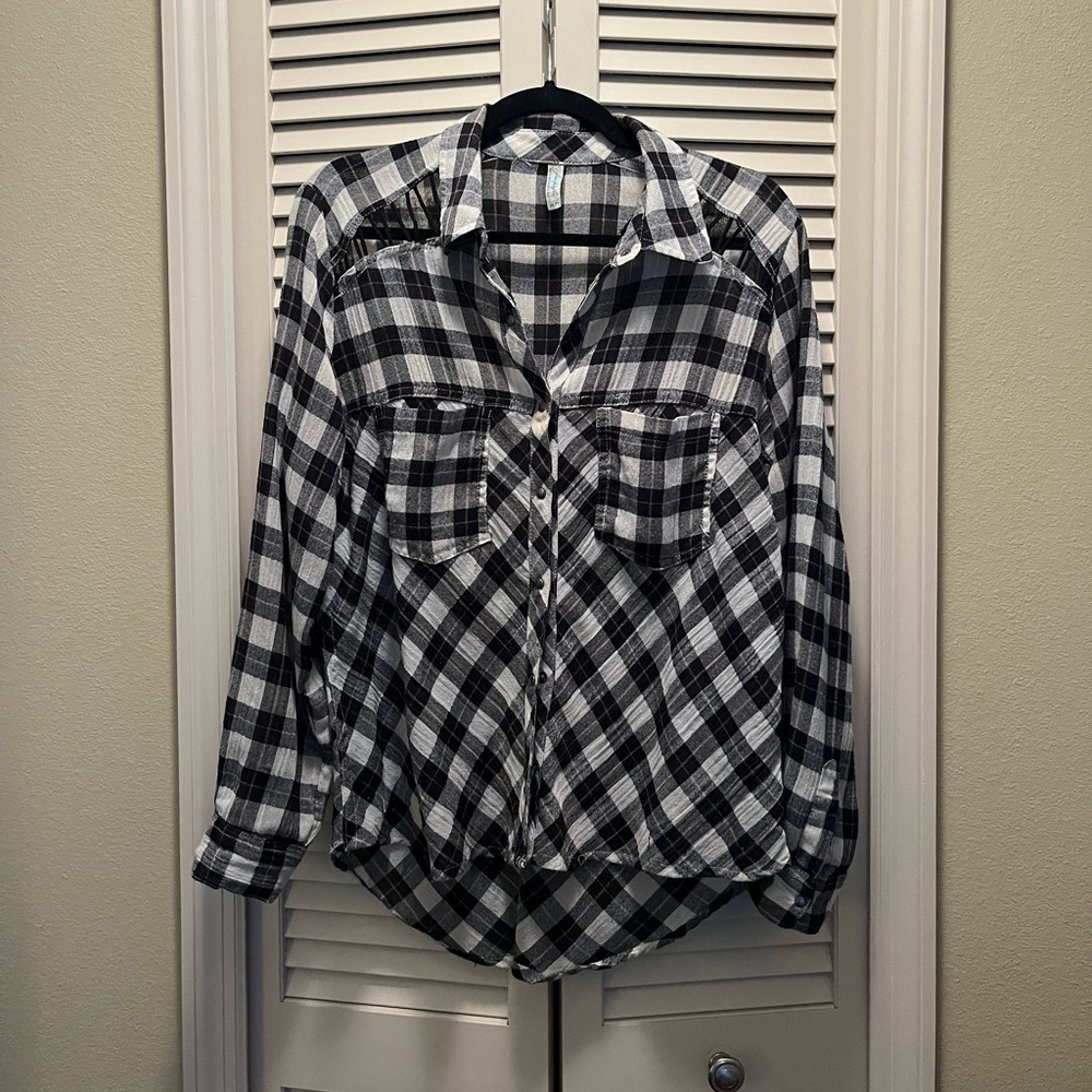 Free people plaid snap front shirt size XS